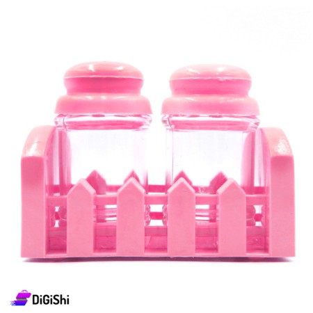 Salt And Pepper Set 2 Pieces Plastic With Stand - Pink