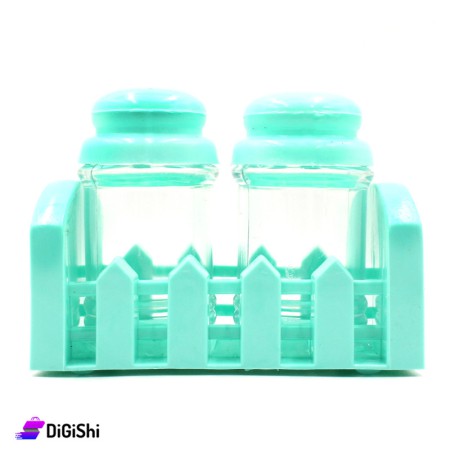 Salt And Pepper Set 2 Pieces Plastic With Stand - Light Turquoise