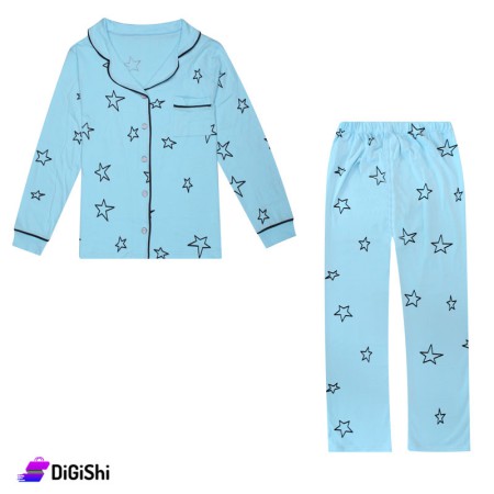 Women's Cotton Stars Pajamas Large sizes - Light Blue
